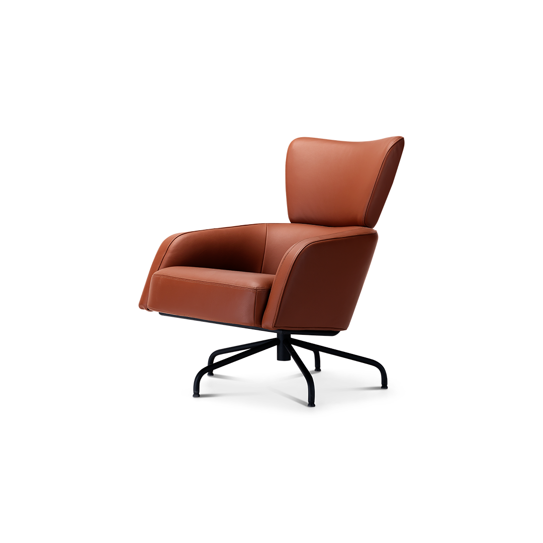 Harvink fauteuil Clip DO in leder cognac bruin met frame zwart fijnstructuur